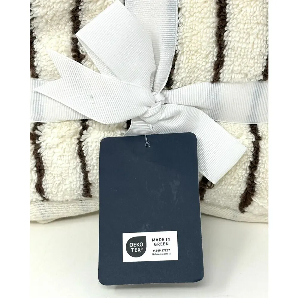 Brooks Brothers Brown Cream Striped Cotton Washcloths 4 Measures 13 X 13”